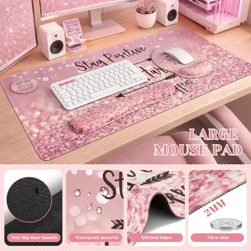 iCasso Pink Ergonomic Mouse Pad with Wrist Rests Set for Desk Accessories - color: 1-Pink Stay Positive