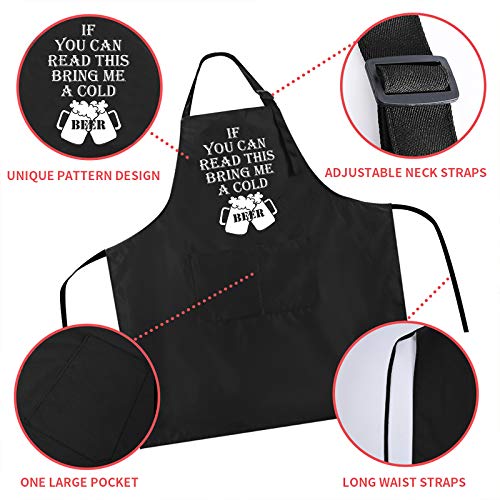 Rosoz Funny BBQ Black Chef Aprons for Men，if You Can Read This Adjustable Kitchen Cooking Aprons with Pocket Waterproof Oil Proof Father’s Day/Birthday - color: If You Can Read This