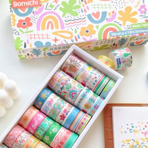 Bomichi 38 Rolls Washi Tape Aesthetic Colored Decorative - color: Colourful graffiti