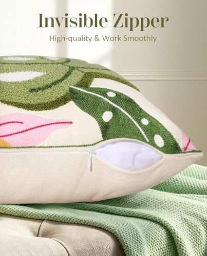 Embroidered Throw Pillow Cover, 18x18 Inch, Monstera Leaves - color: Monstera-leaves, size: 18" x 18" (Pack of 1)