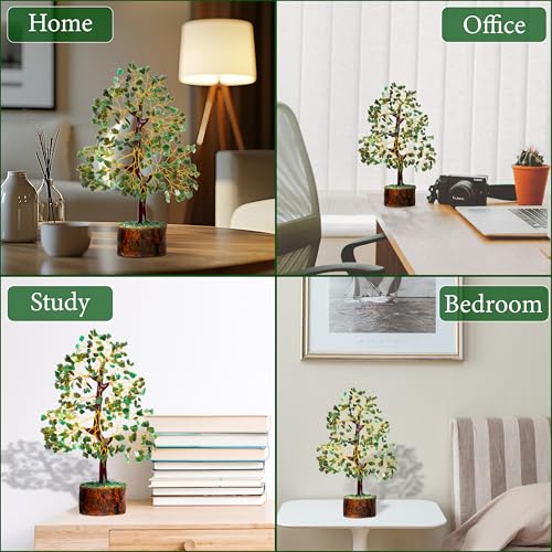 ZENFULSTONE Green Jade Crystal Tree of Life for Luck & Prosperity Decor for Home and Office | Handmade Bonsai for Wealth & Balance and Good Fortune | Perfect Well-Being Gift for Loved Ones - color: Green Jade Golden Wire