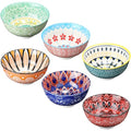 FillTouch 6 Pack 24 oz Ceramic Bowl Set Ceramic Dessert Bowls for Kitchen Serving Dishes Soup Salad Pasta Ramen Cereal Rice Colorful Design Microwave and Dishwasher Safe, 6.25''