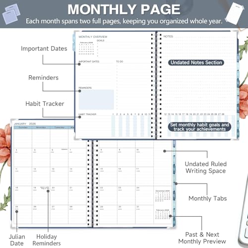 GuassLee Large 2026 Planner, Weekly and Monthly Planner from January 2026-December 2026, 8.5"x 11" Calendar Agenda Book with Back Pocket, Stickers for Home Office School Supply, Navy Blue - color: White Black