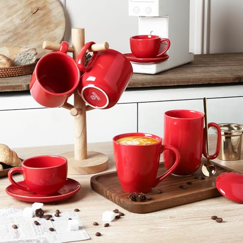vicrays Ceramic Tea Mug Infuser - Large Cup 16 oz Hot Loose Steeping Handle Teacup with Leaf Infuser Spoon Lid - Tall Glazed Strainer Coffee Mug Microwave Safe - Red - color: Scarlet Red