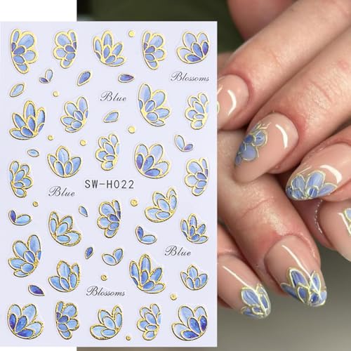 Flower Nail Stickers 3D Elegant Floral Nail Art Decal 6PCS 3D Self-Adhesive Japanese Style Colored Flowers Petals Nail Decals Flower Manicure Stickers Supply for Summer Fall DIY Nail Art Decorations - style: style4