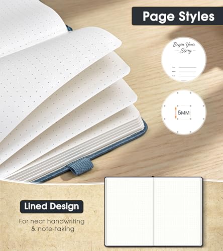 Dotted Journal Notebook, A5 Leather Hardcover, 160 Pages, 180° Lay-Flat Binding, 100 GSM Thick Paper, Dot Grid for Bullet Journaling, Planning & Daily Organization (Dusty Blue) - color: Dusty Blue, size: Dotted