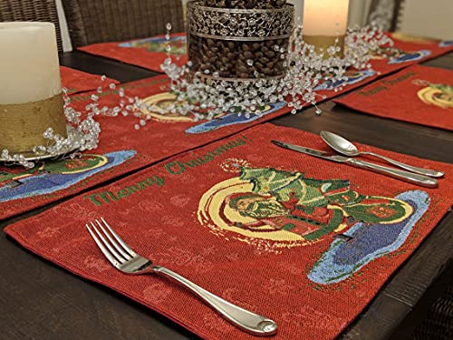 DaDalogy Red Merry Christmas Santa Claus Placemats Set of 4 Festive Winter Holiday Tapestry - Cotton Linen Wove Dining Room Table Mats - 13” x 19” (17615) - color: Red Santa Claus