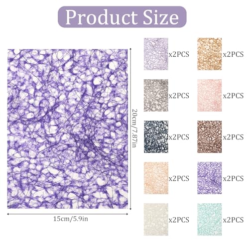 KALIONE 20 Sheets Handmade Mulberry Decorative Paper - Colorful Textured Decoupage A5 Craft Paper Kit for Scrapbook Journal Card Crafts Decorative Making Supplies