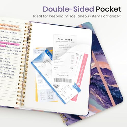 ZOTIA Lined Spiral Journal Notebook for Women, A5 College Ruled Journals for Writing, Hardcover Notebooks for Work, Note Taking and Office School Supplies, 140 Pages - Amethyst Flow - color: Y-Amethyst Flow