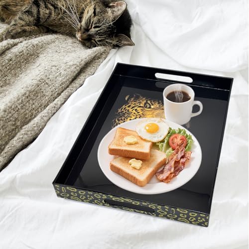 Serving Tray with Handles, 15.7 * 11.8 inches, Plastic Ottoman Tray with Exquisite Paintings, Trays for Coffee Table - color: Leopard