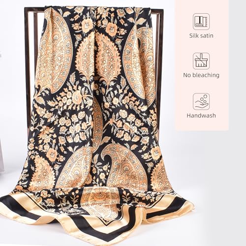35 Inches Silk Head Scarf-Satin Hair Scarves Silk Bandana Scarf Headscarf for Women's Fashion Scarves - color: Camel-large Cashews