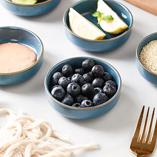 Selamica Ceramic 3.3 Inch Soy Sauce Dish Dipping Bowls Side Dishes Small Appetizer Pinch Bowls for Condiments, Sushi, Ketchup, BBQ-Set of 6(Ceylon Blue) - color: Ceylon Blue, size: 3.3 Inch, Set of 6