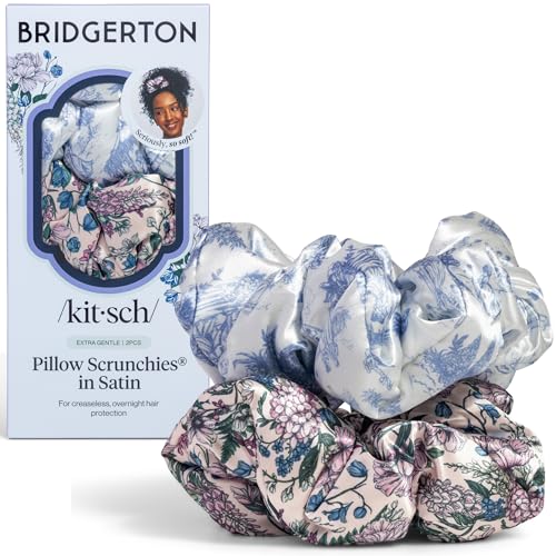 Bridgerton x Kitsch Satin Scrunchies for Women - Toile De Blue, 2pcs - color: Toile De Blue