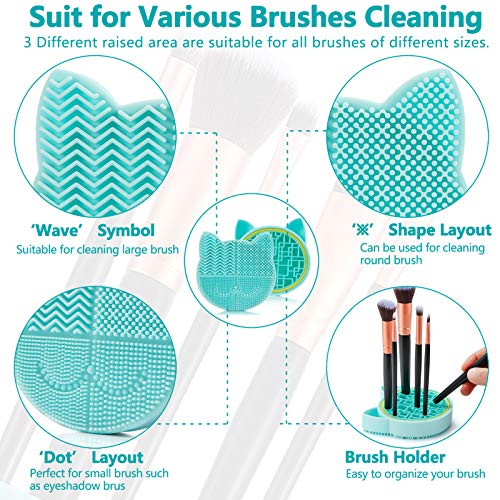 TailaiMei 2 in 1 Makeup Brush Cleaning Mat With Drying Holder, Silicon Cat Shaped Cleaner Pad, Cosmetic Organizer Rack, Portable Washing Tool for Makeup (Green) - color: Green, Cleaner sponge with brush holder