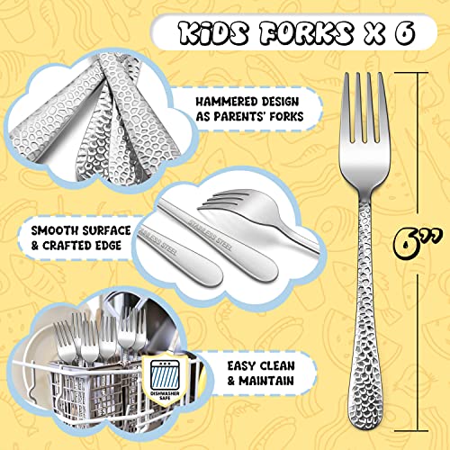 E-far Stainless Steel Kids Forks, 6PCS for Toddler Preschooler Children - size: Fork x 6, style: Hammered