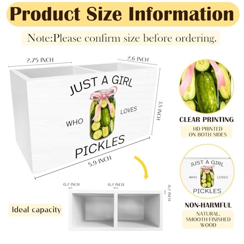 Coquette Pink Bow Pickle Pen Holder for Desk, Pickle Lovers Themed Gifts Pencil Organizer, Just a Girl Who Loves Pickles Wooden Box Sign Desk Decor for Home Office Decoration - color: PICKLES