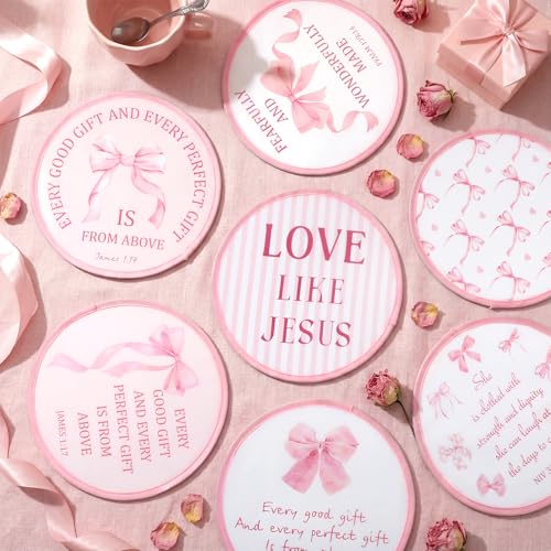 Gejoy 24 Pcs Pink Bow Foldable Disc Fan, Flying Disc Folding Fan 8 Styles - color: Pink Bow