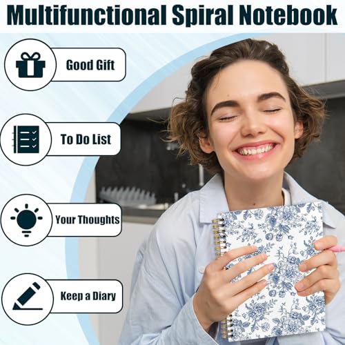 Blue and White Chinoiserie Floral Spiral Notebook Journal 5.5x8.3, French Grandmillennial Blue Flower Hardcover Journal Notebook for Study Work Office - color: Bule Chinoiserie Floral