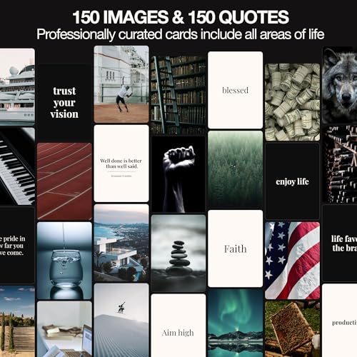 Vision Board Kit for Men - 168 Cards with Diverse Pictures & Quotes, Black Foldable Board & Complete Guide Book | Manifestation Clip Art Collage Supplies for Male Adults | No Old Magazines Needed - color: Vision Board Kit for Men
