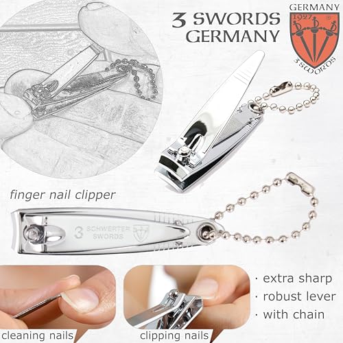 3 Swords Germany - Brand Quality 4 piece Manicure Pedicure Grooming kit Set for Professional Finger & Toe Nail Care Tweezers File Clipper Fashion Leather case in Gift Box, Made by 3 Swords (02570) - color: Red