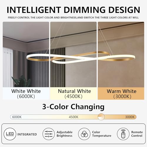Modern Gold LED Dining Pendant Chandelier - color: Painted Gold, size: 59.06in