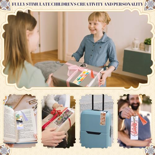 60 Sets Blank Kraft Paper Bookmarks Kit with Tassels and PVC Sleeves - color: White+brown/60pcs
