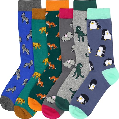 BambooMN Men's Cotton Colorful Design Fashion Novelty Dress Socks - color: Assortment 6b - 6 Pairs, size: 9-15