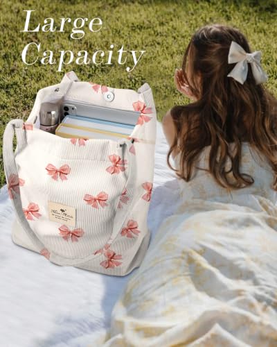 Miss Adola Corduroy Tote Bag for Women Cute Design - color: 3d Bow