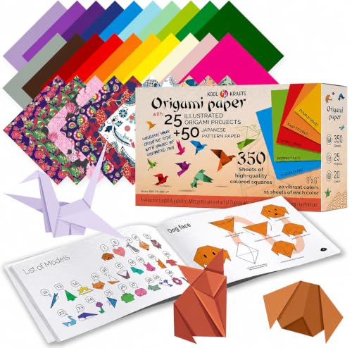Origami Paper | 350 Origami Paper Kit | Set Includes - 300 Sheets 20 Colors 6x6 | 50 Traditional Japanese Patterns | Origami Book 25 Easy Colored Projects | Kids Crafts | Christmas Gifts for boys 8-12 - size: 350 Sheets