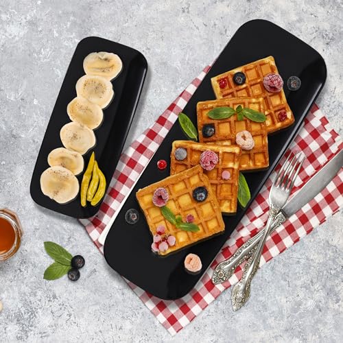 R-kay 4 Pack Plastic Serving Trays for Party - Black Serving Tray 17 by 6.5 in - Heavy Duty Dessert Trays for Food - Rectangular Party Serving Trays - Premium Party Trays - Black Platters - color: Black, size: 17 Inch