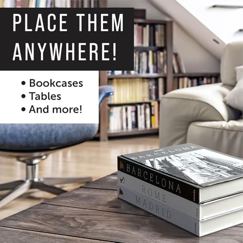 Maplefield Set of 3 XL Decorative Blank Hardcover Books for Decoration - Great for Tabletops, Coffee Tables, & Bookshelves - City Theme Minimalist Home Decor - Madrid, Rome, Barcelona