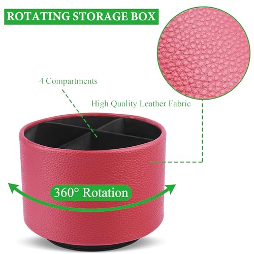 Round Leather Art Supply Organizer,Remote Control Holder,360 Degree Spinning,Multi-Functional Pencil Holder,4 Compartments Desktop Stationary Organizer(1-Lichee Red) - color: 1-Lichee Red