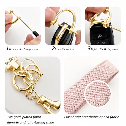 Stretchy Wristlet Initial Keychain, Key Chains Women Cute with Keyring, Llaveros para Mujer, Car Key Accessories - color: Light Pink, style: E