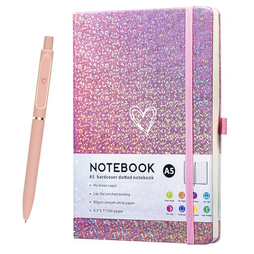 Bling A5 Lined Journal Notebook with Pen for Girls Women, Pink - color: Pink