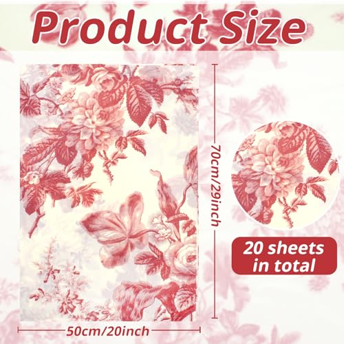 Benvo 20 Sheets Floral Print Tissue Paper 20 inch x 29 inch Decoupage Paper Decorative Tissue Gift Wrapping for DIY Art Craft Spring Wedding Birthday Baby Shower(Style C) - color: Red Peony