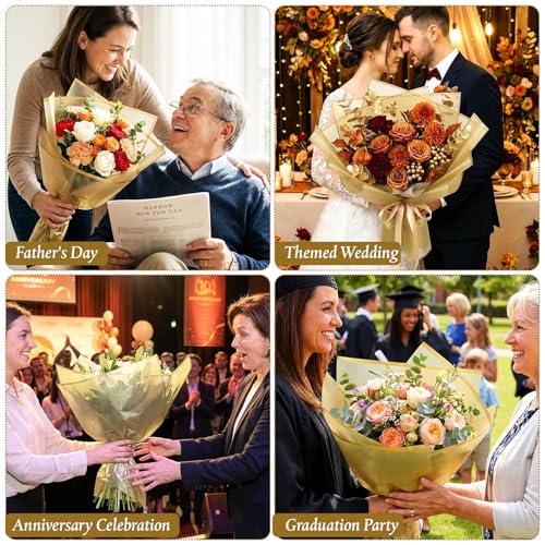 Ctosree 240Sheets Flower Wrapping Paper,Waterproof Korean Bouquet Wrap 23in - color: Gold