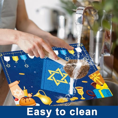 Hanukkah Placemats Set of 6 Plastic Table Mat 17×13×0.04in - style: Hanukkah