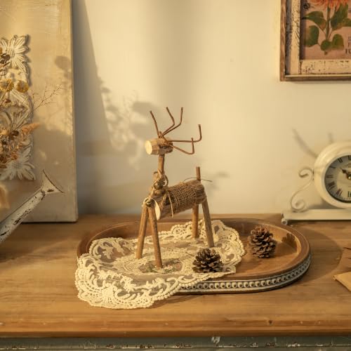 Hanobe 15" Vintage Wood Decorative Tray for Coffee Table Decor, Beaded Edge - color: Oval Brown