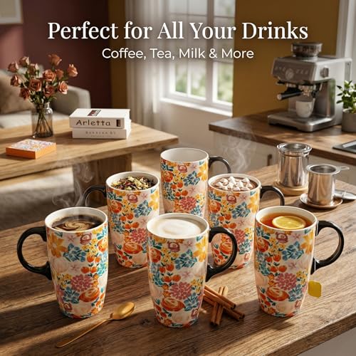 Topadorn 17oz Ceramic Travel Mug with Lid, Colorful Floral Coffee Mug - color: Spring at Garden