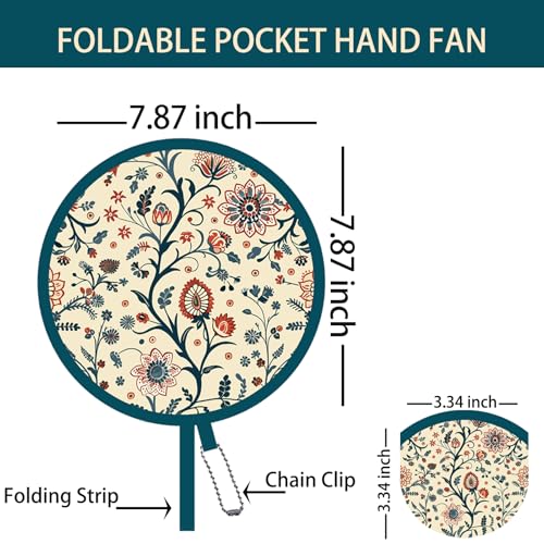 4 Pack Mughal Blooms Foldable Hand Fans, Pocket-Sized Round Fans for Travel, Events, Indoor & Outdoor (Mughal Blooms) - style: Mughal Blooms