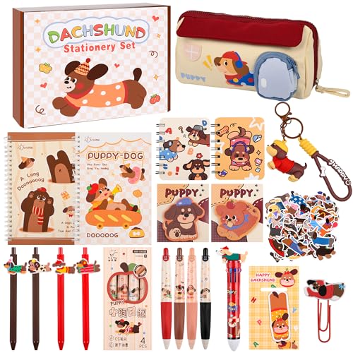 Ulema Cute Dachshund Gifts for Women, 70Pcs Stationery Set Birthday Gifts for Boys Girls Back to School and Classroom Rewards Office Supplies with Dachshund Muticolor Pen, Pencils, Sticky Notes etc. - style: Dachshund