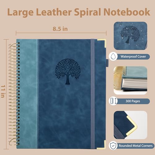 Yoment Hardcover Spiral Notebook 8.5" x 11" 5 Subject Notebook with Tabs - color: Gray Blue