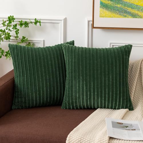 Kevin Textile Striped Corduroy 16”x16” Pillow Covers 2 Pack, Xmas Green - color: Christmas Green, size: 16" x 16" (Pack of 2)