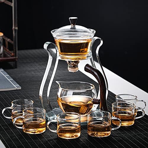 RORA Lazy Kungfu Glass Tea Set Semi Automatic Drip Rotating with Infuser Glass Teapot Set (6 cups) - color: Clear, size: teapot set