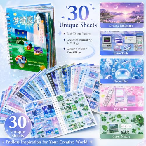 30 Sheets Dreamcore Japanese Sticker Book,Retro Sticker Book,Nature Sceneery Scrapbook Stickers for Journaling,DIY Crafts Decoration - color: Dreamland