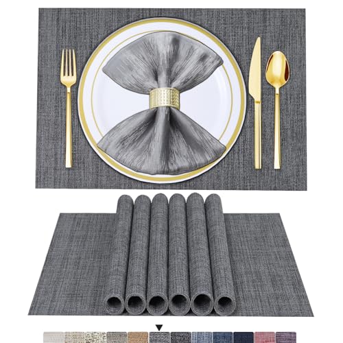 BETEAM Placemats Set of 6, Woven Vinyl Place Mats for Dining Table, Gray - color: Gray, size: 6 Pcs