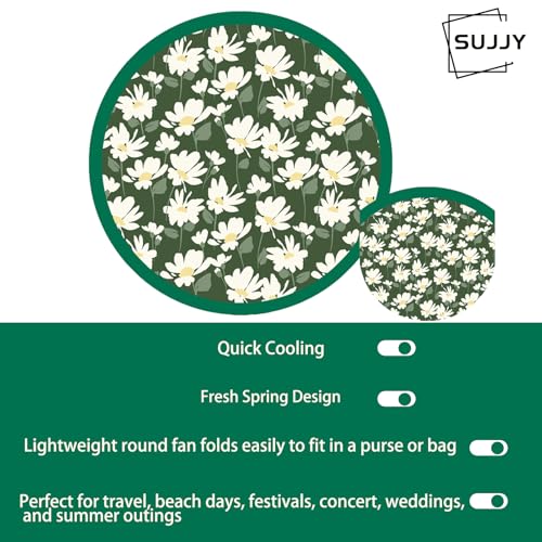 Spring Green Folding Fan – Floral Handheld Cooling Fan, Lightweight Foldable Travel Fan for Beach, Festival, Summer (Green) - style: Spring Green Floral