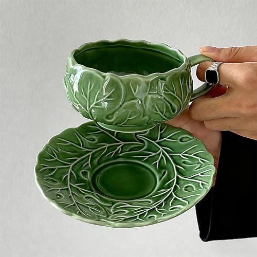 KAMMAK Tea Cups and Saucers Set of 2, 10 oz Porcelain Coffee Cups, SY008 - size: 8CZSY008