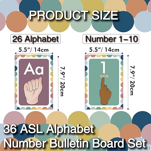 YIYDONG 36 Pieces ASL Alphabet Line Bulletin Board Set ABC Number Sign Language Flash Cards Wall Decorations for Pre-School Kindergarten Elementary Classroom Nursery Homeschool (Bohemia) - color: Bohemia