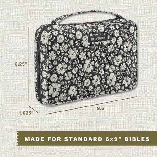 Bella Taylor Small Bible Cover, Quilted Bible Case, Bicolor Floral Black - color: Bicolor Floral Black, size: Small